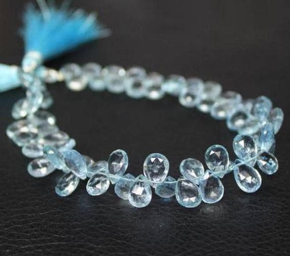 1 strand blue aquamarine pear drop faceted 6 pieces strand gemstone beads, jewelry supplies for jewelry making, bulk beads, for meditation jewellery for Reiki Healing  gemstone 8mm to 9mm
