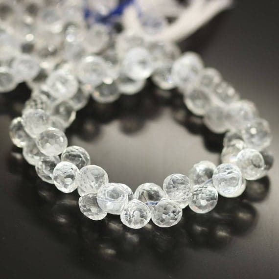 1 strand clear white quartz tear drop faceted 8'' long strand gemstone beads, jewelry supplies for jewelry making, bulk beads, for meditation jewellery for Reiki Healing  gemstone 7mm