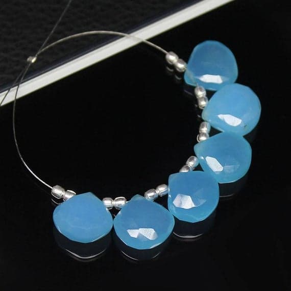 1 strand blue chalcedony heart drop faceted 6 pieces strand gemstone beads, jewelry supplies for jewelry making, bulk beads, for meditation jewellery for Reiki Healing  gemstone 11mm to 13mm