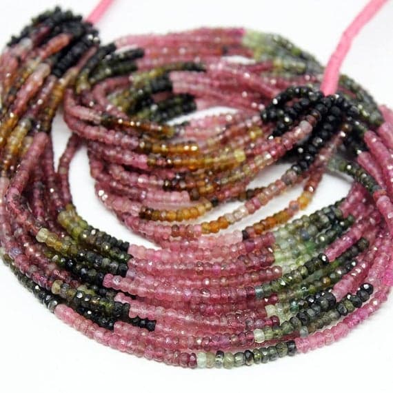 1 strand multi tourmaline rondelle faceted 14'' long strand gemstone beads, jewelry supplies for jewelry making, bulk beads, for meditation jewellery for Reiki Healing  gemstone 3mm