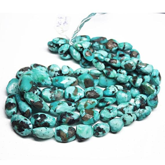 1 strand blue turquoise tumbled, freeform faceted 16'' long strand gemstone beads, jewelry supplies for jewelry making,  for meditation jewellery for Reiki Healing  gemstone 10mm to 19mm
