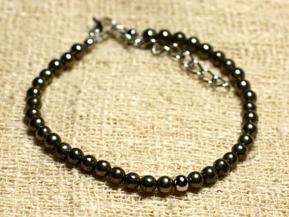 925 sterling Silver chakras simple 4mm Stracking Silver Pyrite Bracelet Round, Smooth 7" for mens, womens, gf, bf & Adult.