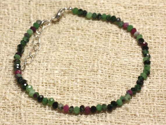 925 sterling Silver Bridesmaid Jewelry 3x2mm stacking Multi Ruby Zoisite Bracelet Rondelle, Faceted 7" for mens, womens, gf, bf & Adult.