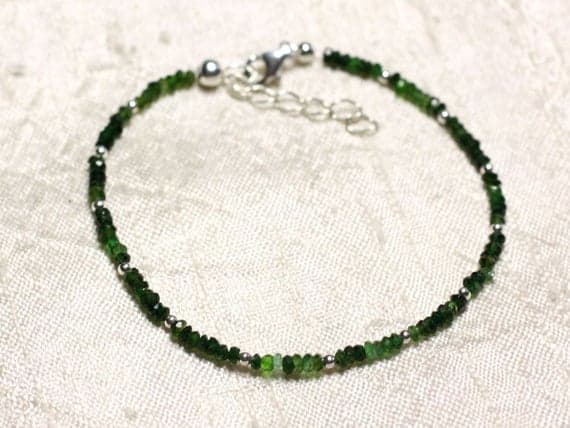 925 sterling Silver love beach youth Silver Helling 3x2mm stacking Green Tourmaline Bracelet Rondelle, Faceted 7" for mens, womens, gf, bf & Adult.