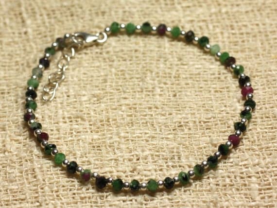 925 sterling Silver Unique Wedding Gift Silver Helling 3x2mm Stracking Multi Ruby Zoisite  Bracelet Rondelle, Faceted 7" for mens, womens, gf, bf & Adult.