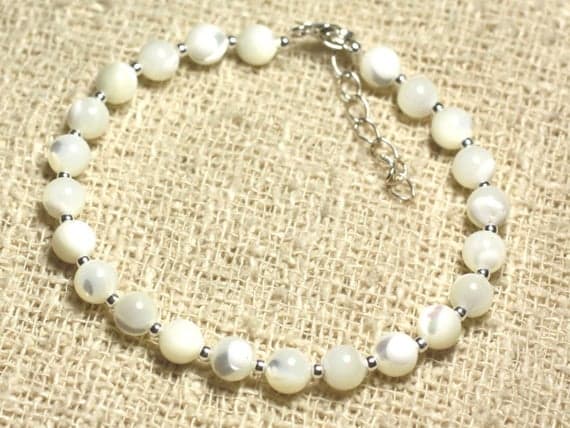 925 sterling Silver Rock Gift Silver Helling 6mm Stracking White Pearl Bracelet Round, Smooth 7" for mens, womens, gf, bf & Adult.