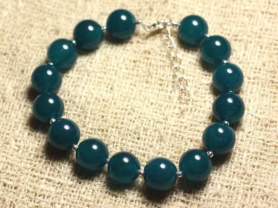 925 sterling Silver top quality Silver helling 10mm stacking Green Green Jade  Bracelet Round, Smooth 7.5" for mens, womens, gf, bf & Adult.