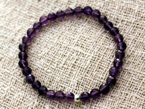 good luck gift Silver Helling 6mm Stretchable Purple Amethyst Bracelet Round, Faceted 7" for mens, womens, gf, bf & Adult.