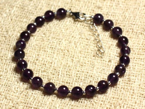 925 sterling Silver Wholesale Silver helling 6mm Stracking Purple Amethyst Bracelet Round, Smooth 7" for mens, womens, gf, bf & Adult.