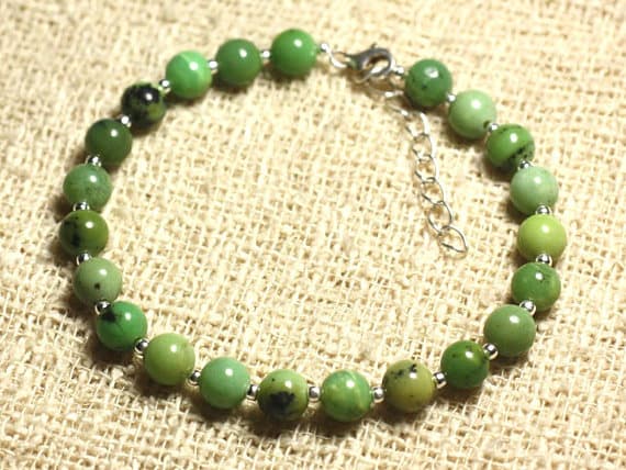 925 sterling Silver Jewelry Energy Silver Helling 6mm Stracking Green Chrysoprase Bracelet Round, Smooth 7" for mens, womens, gf, bf & Adult.
