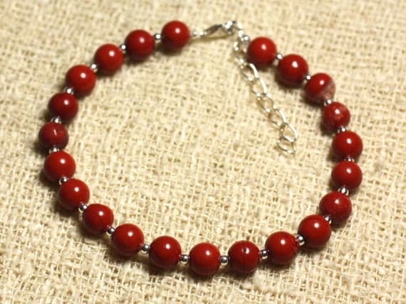 925 sterling Silver Handmade Beaded Silver Helling 6mm stacking Red Sunstone Bracelet Round, Smooth 7" for mens, womens, gf, bf & Adult.