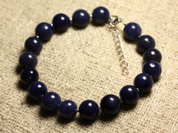 925 sterling Silver Positive Energy Silver helling 10mm Stracking Blue Blue Aventurine Bracelet Round, Smooth 7.5" for mens, womens, gf, bf & Adult.