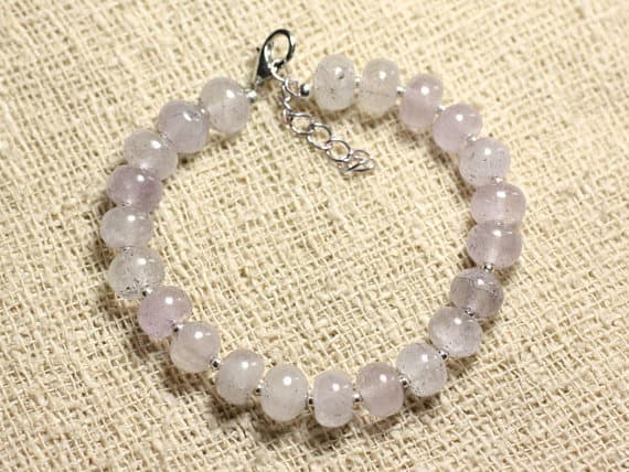 925 sterling Silver Empath Protection Silver Helling 8x5mm Stracking White Amethyst Bracelet Rondelle, Faceted 7" for mens, womens, gf, bf & Adult.
