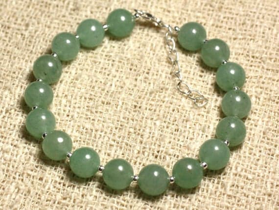 925 sterling Silver chakras simple Silver Helling 8mm stacking Green Green Aventurine  Bracelet Round, Smooth 7" for mens, womens, gf, bf & Adult.