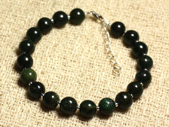 925 sterling Silver Anxiety Gemstone Silver Helling 8mm Stracking Green Green Jade  Bracelet Round, Smooth 7" for mens, womens, gf, bf & Adult.