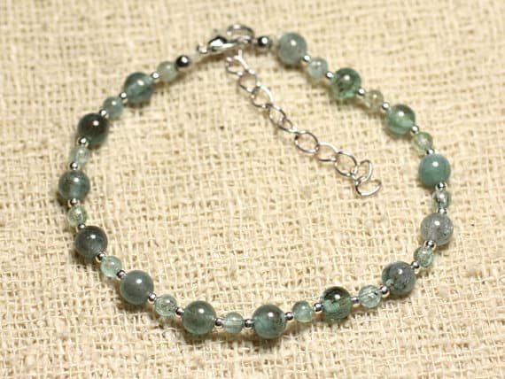 925 sterling Silver Handmade Beaded Silver Helling 3-5mm Stracking Blue Apatite Bracelet Round, Smooth 7" for mens, womens, gf, bf & Adult.