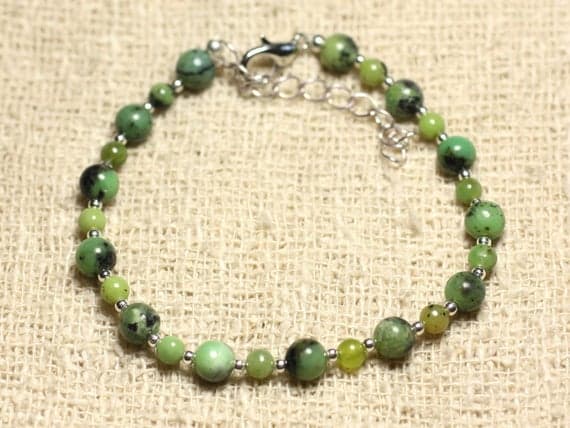 925 sterling Silver memorial gift Silver Helling 4-6mm Stracking Green Chrysoprase Bracelet Round, Smooth 7" for mens, womens, gf, bf & Adult.