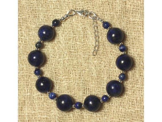 925 sterling Silver Empath Protection Silver Helling 10mm Stracking Blue Lapis Lazuli Bracelet Round, Smooth 7.5" for mens, womens, gf, bf & Adult.