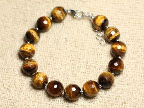 925 sterling Silver Grounding Silver Helling  10mm Stracking Multi Tiger eye  Bracelet Round, Faceted 7" for mens, womens, gf, bf & Adult.