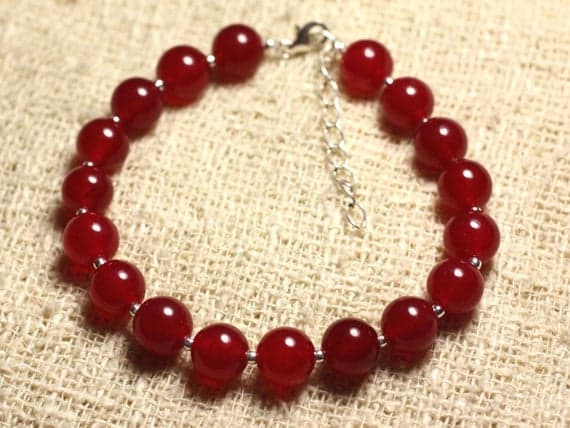 925 sterling Silver Galaxy Jewelry Silver Helling 8mm Stracking Red Red Jade Bracelet Round, Smooth 7" for mens, womens, gf, bf & Adult.