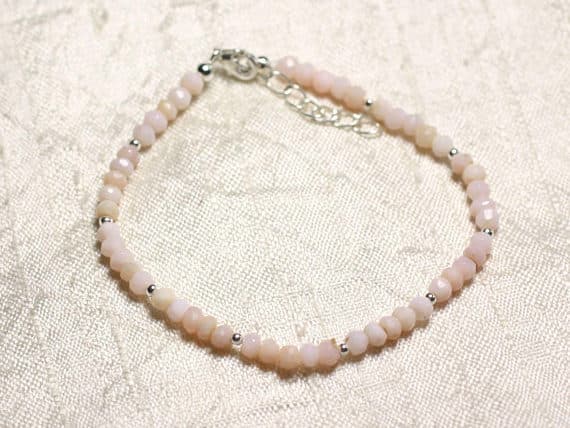 925 sterling Silver Super sale Silver Helling 3mm Stracking Pink Pink Opal  Bracelet Rondelle, Faceted 7" for mens, womens, gf, bf & Adult.