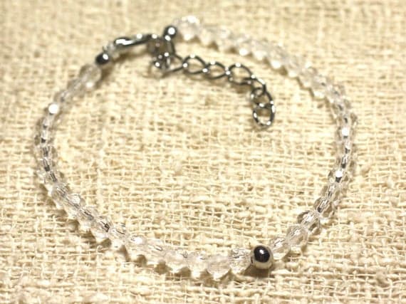 925 sterling Silver Galaxy Jewelry Silver Helling 3mm Stracking White Crystal Quartz Bracelet Rondelle, Faceted 7" for mens, womens, gf, bf & Adult.