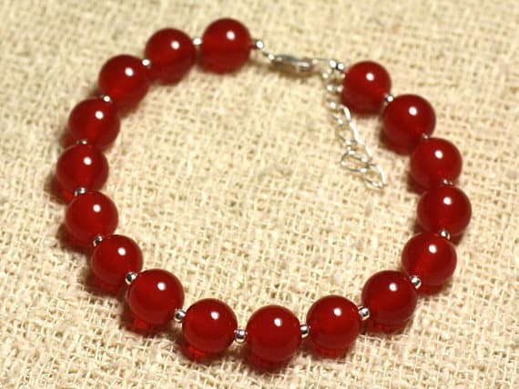 925 sterling Silver Galaxy Jewelry Silver Helling 8mm Stracking Orange carnelian Bracelet Round, Smooth 7" for mens, womens, gf, bf & Adult.