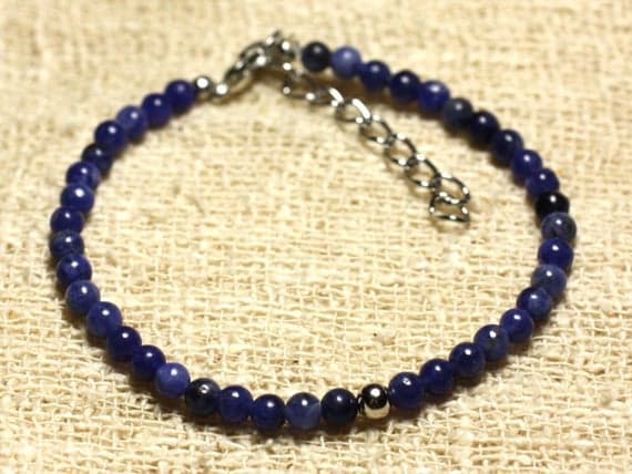 925 sterling Silver Wholesale Silver helling 4mm Stracking Blue Sodalite Bracelet Round, Smooth 7" for mens, womens, gf, bf & Adult.