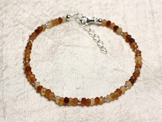 925 sterling Silver Anxiety Gemstone Silver Helling 3mm Stracking Multi Hessonite Garnet  Bracelet Rondelle, Faceted 7" for mens, womens, gf, bf & Adult.