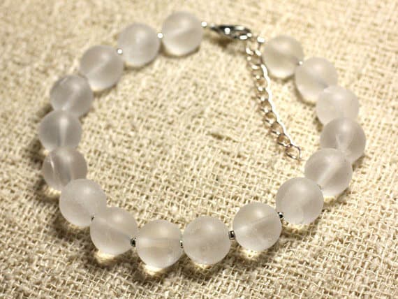 925 sterling Silver Jewelry Energy Silver Helling 10mm Stracking White Crystal Quartz Bracelet Round, Smooth 7.5" for mens, womens, gf, bf & Adult.