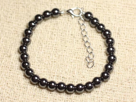 925 sterling Silver Anxiety Relief Calming 6mm Stracking Silver Hematite Bracelet Round, Smooth 7" for mens, womens, gf, bf & Adult.