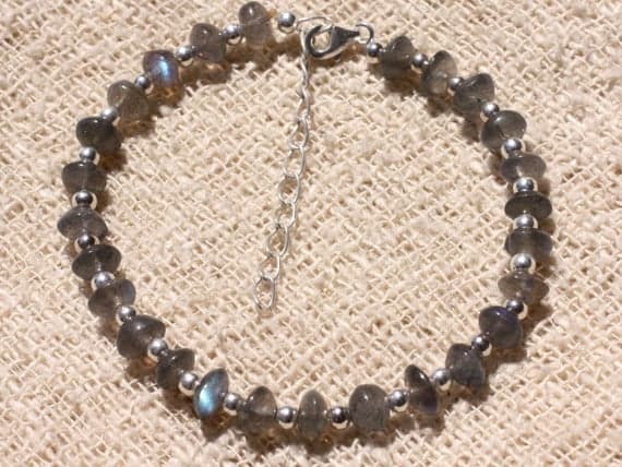 925 sterling Silver Unique Wedding Gift Silver Helling 6mm Stracking Gray Labradorite Bracelet Rondelle, Smooth 7" for mens, womens, gf, bf & Adult.