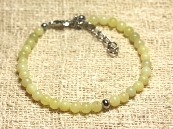 925 sterling Silver Super sale Silver Helling 4MM stacking Yellow Jade lemon Bracelet Round, Smooth 7" for mens, womens, gf, bf & Adult.