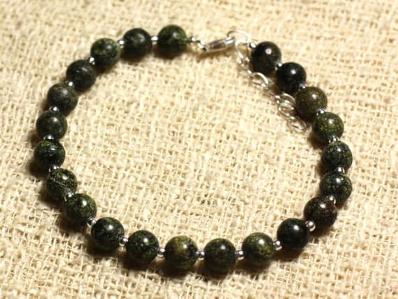 Bracelet sterling silver and stone - Serpentine 6mm Code- WAR7000