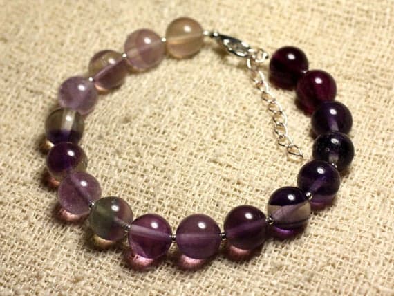Bracelet sterling silver and gemstone - Fluorite Purple 10mm Code- WAR6996