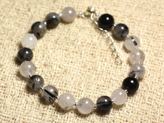 sterling silver and gemstone - 8mm Tourmaline Quartz bracelet Code- WAR6994