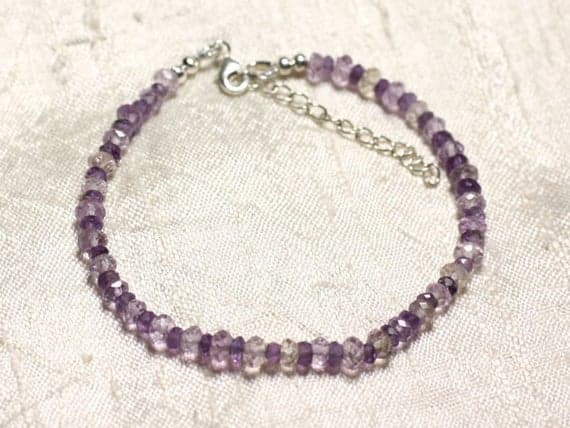925 sterling Silver Empath Protection Silver Helling 3-5mm Stracking Purple Amethyst & Ametrine Bracelet Rondelle, Faceted 7" for mens, womens, gf, bf & Adult.