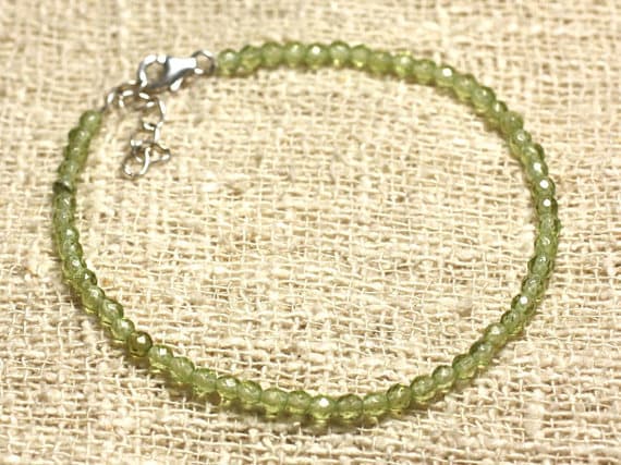 925 sterling Silver Super sale Silver Helling 3mm stacking Green Peridot Bracelet Round, Faceted 7" for mens, womens, gf, bf & Adult.
