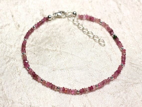 925 sterling Silver Super sale Silver Helling 3x2mm stacking Pink Tourmaline Bracelet Rondelle, Faceted 7" for mens, womens, gf, bf & Adult.