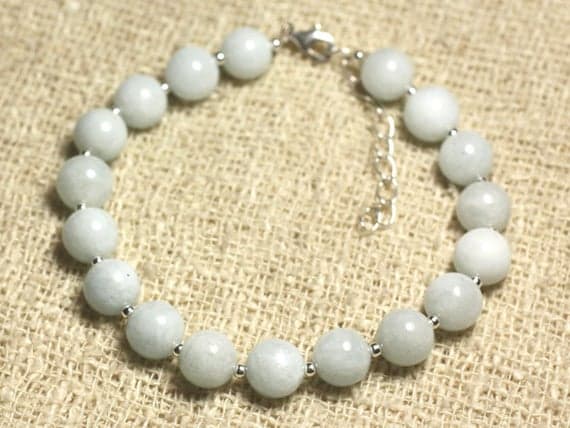 925 sterling Silver memorial gift Silver Helling  8mm Stracking Aqua Aquamarine Bracelet Round, Smooth 7" for mens, womens, gf, bf & Adult.