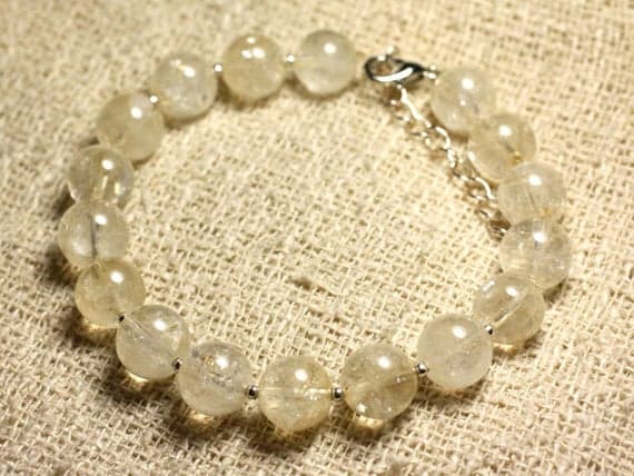 925 sterling Silver Super sale Silver Helling 10mm Stracking Yellow Citrine Bracelet Round, Smooth 7.5" for mens, womens, gf, bf & Adult.