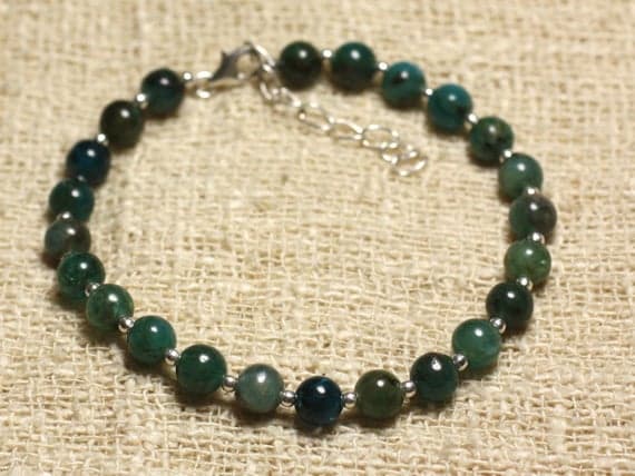 925 sterling Silver Dainty Slave Loose Silver Helling 6mm Stracking Blue Apatite Bracelet Round, Smooth 7" for mens, womens, gf, bf & Adult.