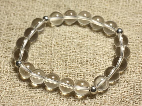 Bridesmaid Jewelry Silver Helling 8mm Stretchable White crystal Quartz  Bracelet Round, Smooth 7" for mens, womens, gf, bf & Adult.