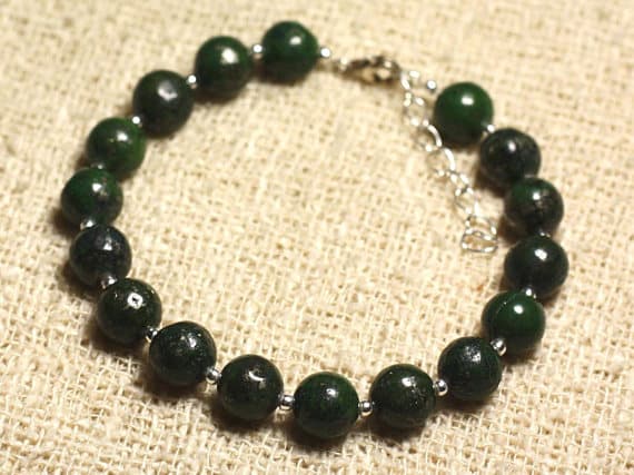 925 sterling Silver Dainty Slave Loose Silver Helling 8mm Stracking Green Pyrite Bracelet Round, Smooth 7" for mens, womens, gf, bf & Adult.