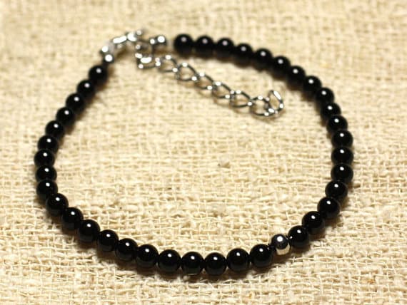 925 sterling Silver Blush Jewelry Silver Helling 4mm Stracking Black Black Tourmaline Bracelet Round, Smooth 7" for mens, womens, gf, bf & Adult.