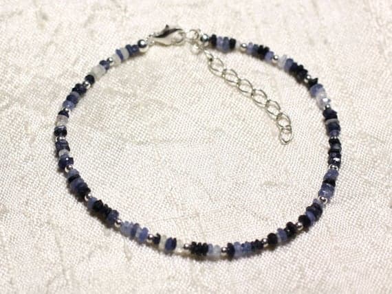 925 sterling Silver Wholesale Silver helling 3mm Stracking Blue & White Sapphire Bracelet Rondelle, Faceted 7" for mens, womens, gf, bf & Adult.