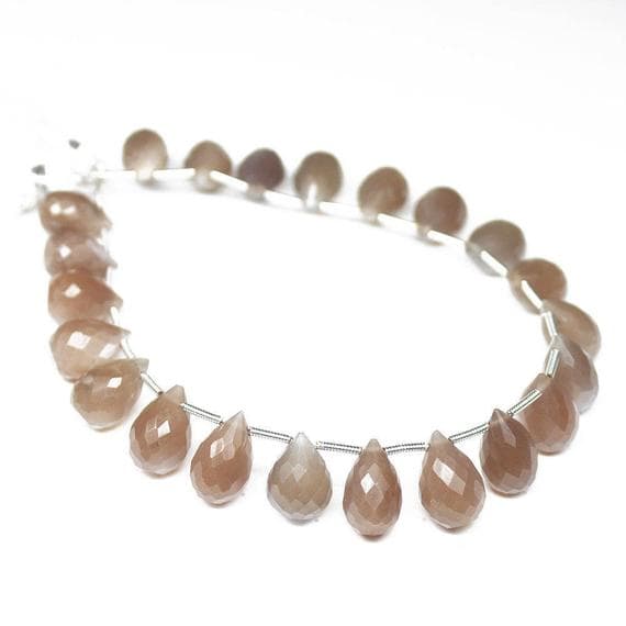 1 strand peach moonstone tear drop faceted 8'' long strand gemstone beads, jewelry supplies for jewelry making, bulk beads, for meditation jewellery for Reiki Healing  gemstone 10mm to 11mm