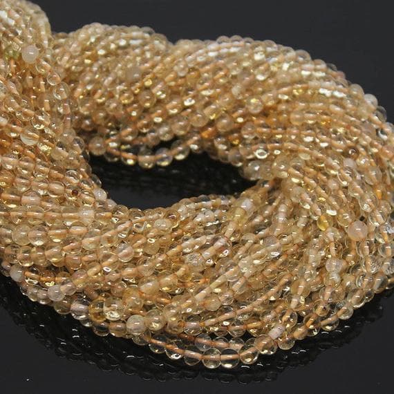 1 strand citrine round ball smooth 13'' long strand gemstone beads, jewelry supplies for jewelry making, bulk beads, for meditation jewellery for Reiki Healing  gemstone 3mm to 4mm