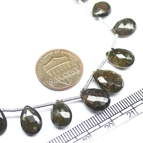 1 strand green tourmaline pear drop faceted 8'' long strand gemstone beads, jewelry supplies for jewelry making, bulk beads, for meditation jewellery for Reiki Healing  gemstone 8mm to 13mm