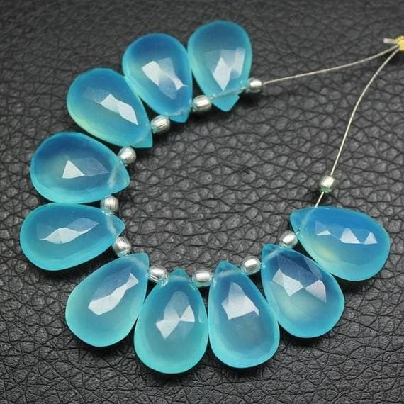 1 strand blue aqua chalcedony pear drop faceted 20 pair strand gemstone beads, jewelry supplies for jewelry making, bulk beads, for meditation jewellery for Reiki Healing  gemstone 20 pairs